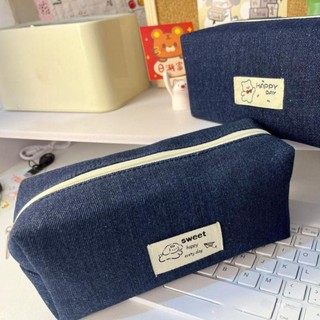 Bút chì Denim RISEDOT, Túi văn phòng phẩm màu xanh đậm, Túi đựng văn phòng phẩm chó con / gấu dung tích lớn di động dành cho sinh viên