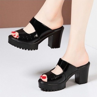 Guốc Cao Gót Nữ Quai Ngang Da Bóng 7cm Đế Chống Trượt, Giày Sandal Guốc Nữ Đi Tiệc Đẹp -Mã CG348