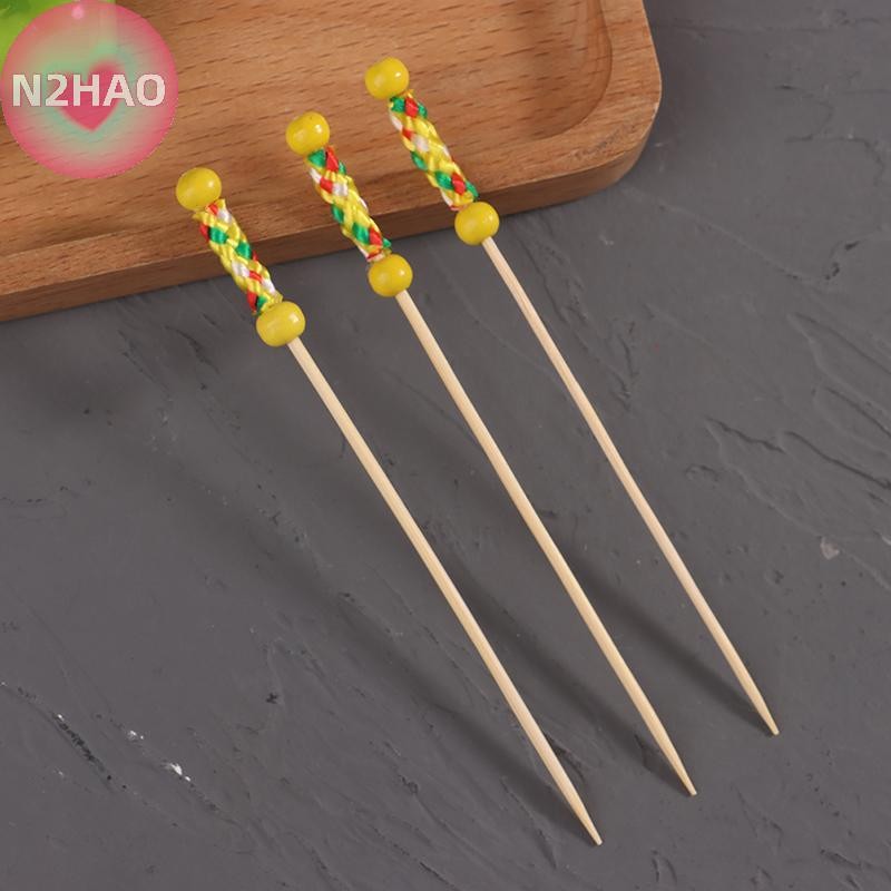 N2HAO 100 Cái / gói Sáng Tạo Nĩa Trái Cây Cocktail Dính Tre Xiên Candied Haws Stick Dùng Cho Buffet Trang Trí Thực Phẩm Đám Cưới n