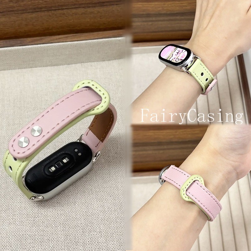 Dây Da PU Thời Trang Cho Xiaomi MiBand 10 9 8 Nfc Slim Band Cho Miband 6 5 4 3 Thay Thế Dây Đeo Tay Phụ Kiện
