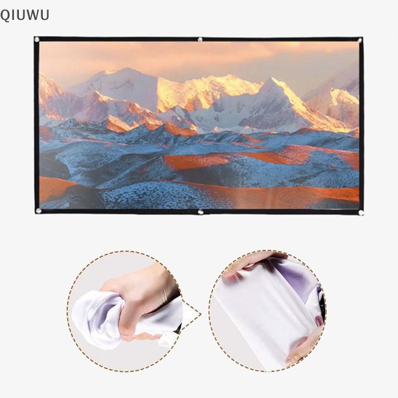 Màn hình máy chiếu di động QIUWU 16: 9 Rèm máy chiếu đơn giản Màn hình hiển thị HD 60 / 72 / 84 / 100 / 120 Inch cho rạp chiếu phim tại nhà.