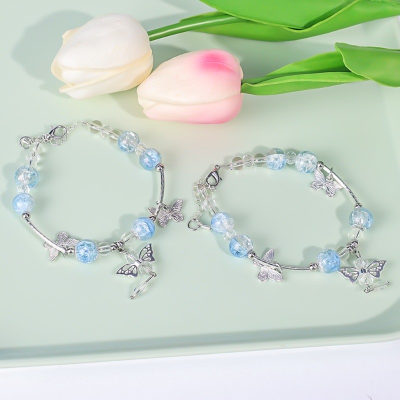 1 / 2 Vòng Tay Hạt Thủy Tinh Nứt Màu Ngọt Ngào Tươi - Sáng Tạo Thiết Kế Bướm Phong Cách Rừng Vòng Tay Mặt Dây Chuyền - Phụ Kiện Trang Sức Thời Trang