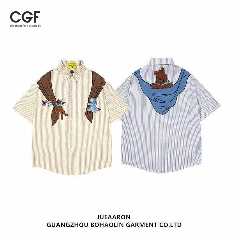 CGF Áo sơ mi ngắn tay retro in hình gấu hoạt hình vui nhộn cho mùa hè