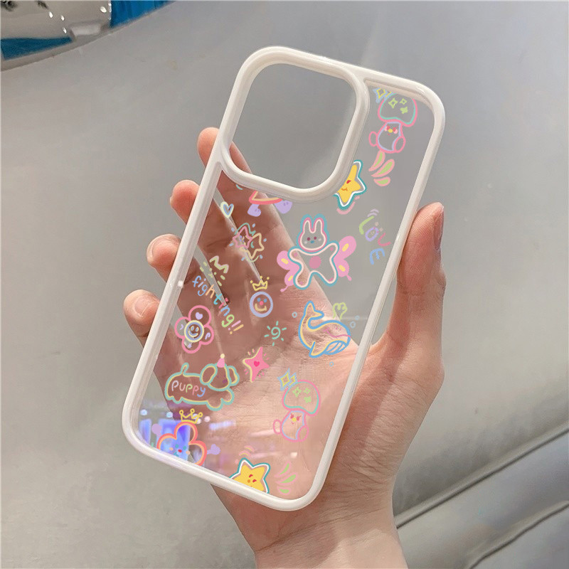 Vỏ Tương Thích Cho iPhone 16 11 12 13 14 15 Pro Max Cho iPhone 16e XR X XS Max 7 8 Plus SE2020 2022 Họa Tiết Hoạt Hình Nhiều Màu Sắc Dễ Thương Chống Sốc Trong Suốt Vỏ Silicon
