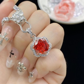 Châu Âu Mỹ ins Phong Cách Mới Hoa Hồng Cắt Hình Bát Giác Trung Quốc Đỏ Zircon Full Kim Cương Phù Hợp Với Nữ