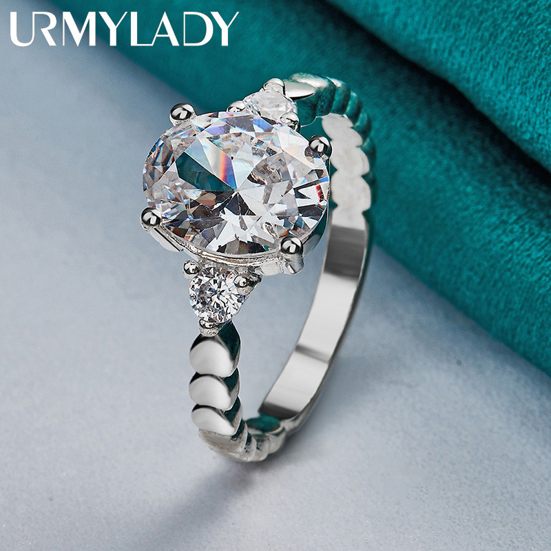 URMYLADY Bạc 925 Prong Set Zircon 7-10 # Nhẫn Nữ Cưới Thời Trang Quyến Rũ Trang Sức
