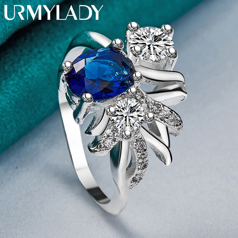 URMYLADY Bạc 925 Xanh Zircon Hình Học 7-10 # Nhẫn Nữ Trang Sức Quyến Rũ Thời Trang