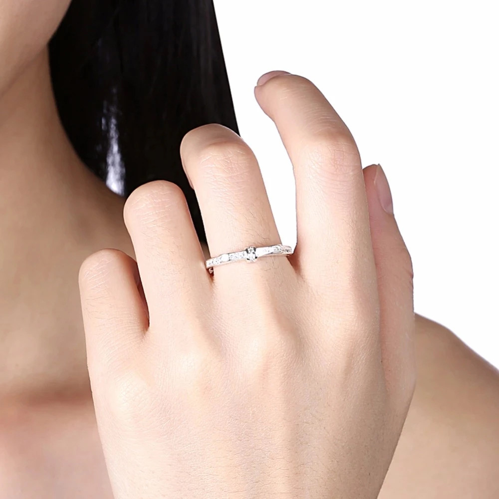 Bạc 925 Đơn Giản Nơ Pha Lê Nhẫn Nữ size 6-10 Sang Trọng Thời Trang Cưới Trang Sức