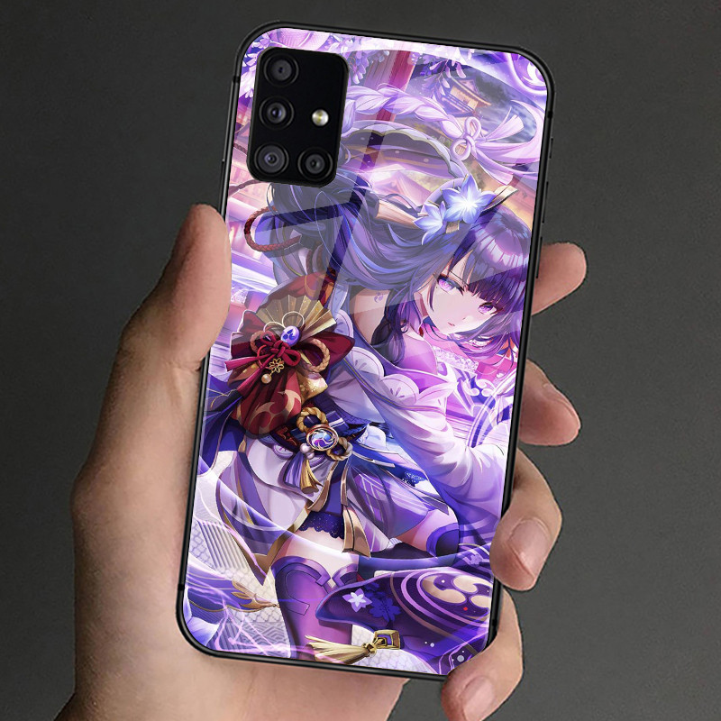 Ốp điện thoại kính cường lực Genshin Impact Raiden Shogun 01 cho Samsung Galaxy S9 Plus S10 S10e S20 FE S20 Plus S21 S22 S23 S23 S24 Ultra Cover