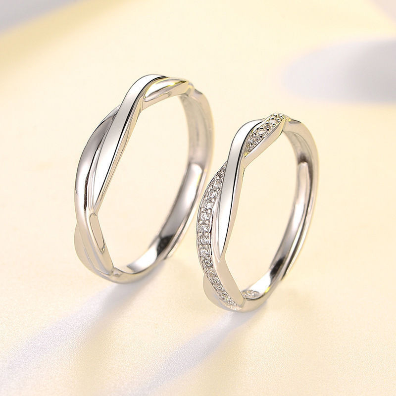 Thời Trang S925 Bạc Tình Yêu Intertwined Cặp Đôi Nhẫn Mở Có Thể Điều Chỉnh Nam Nữ Nhẫn Cặp Đôi