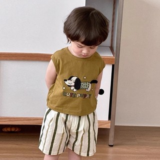Mùa Hè Bé Trai Áo Quần Short Phù Hợp Với Chó Con Ba Chiều Dễ Thương Áo Thun Không Tay Bé Rời Quần Thường Ngày Hai-