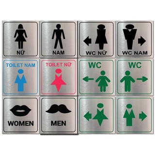 Biển chỉ dẫn lối đi toilet, Wc, nhà vệ sinh Nam nữ, bảng toilet WC nam nữ, bảng hướng dẫn nhà vệ sinh dán tường
