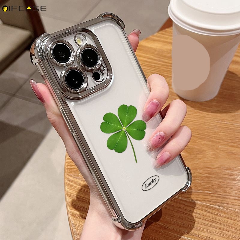 Tương Thích Cho iPhone 14 Plus 13 12 Mini Pro Max Ốp Điện Thoại Đơn Giản Cỏ Ba Lá May Mắn May Mắn Tháng Ba Cỏ Bốn Lá Cỏ Ba Lá Mặt Cười Trong Suốt Vỏ Mềm Ốp Lưng