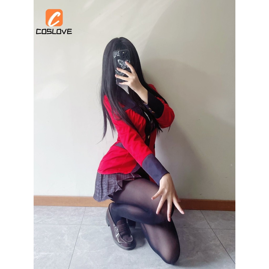 Anime Kakegurui Yumeko Jabami Cosplay Trọn Bộ Trang Phục Học SinhJK với Đảng Hiệu