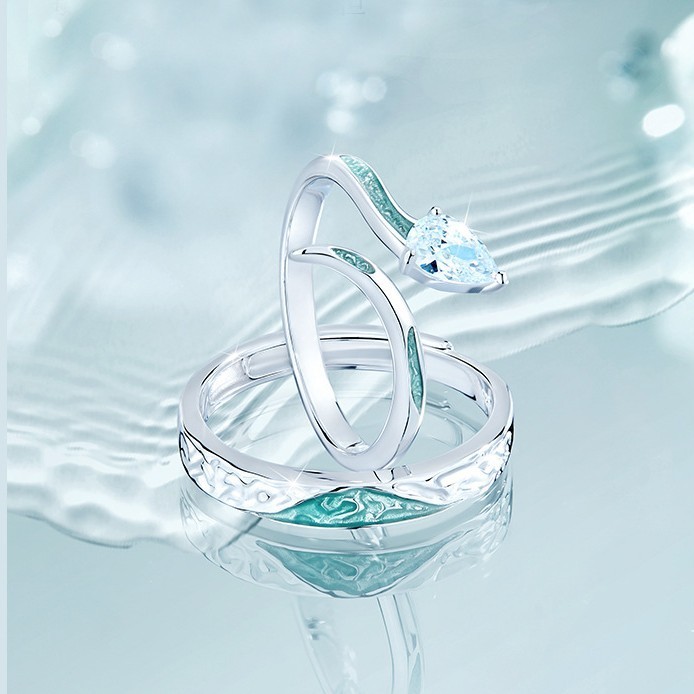 Thời Trang Bạc 925 Rắn Cặp Đôi Nhẫn Đơn Giản Phù Hợp Với Xanh Nam Nữ Nhẫn Cặp Đôi Quà Tặng Ngày Lễ Tình Nhân
