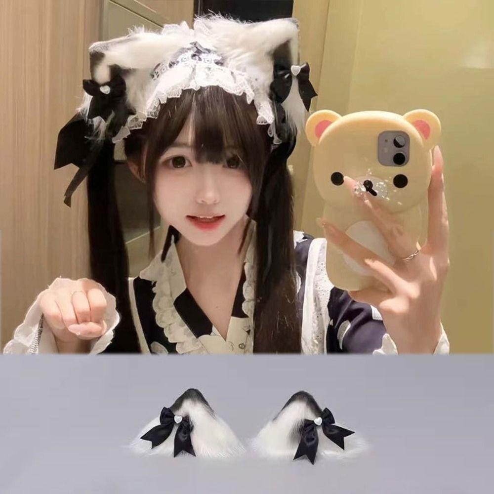Băng đô tai mèo HAPPYNOOK nơ ren, phù hợp cosplay Lolita
