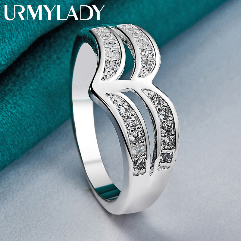 URMYLADY Bạc 925 Vương Miện 7-10 # Nhẫn Nữ Cưới Đính Hôn Tiệc Trang Sức Thời Trang