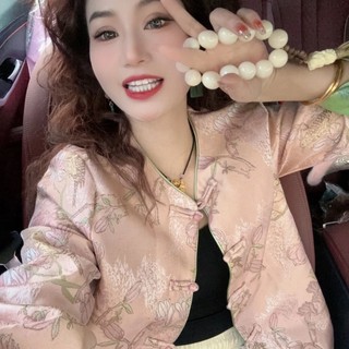 Bộ sưu tập 12.000 người Đường Trung Quốc Bộ đồ cải tiến Phong cách hợp thời trang Satin Top Size lớn Áo len mùa xuân Phiên bản trẻ Trung Quốc mới Phong cách Trung Quốc Áo khoác Song Jin 1,20,000 Bộ sưu tập người Bộ đồ Đường Trung Quốc Phong cách cải tiến