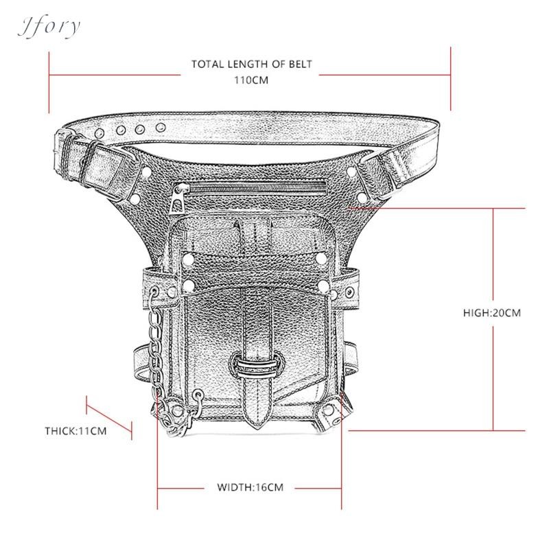 Jfory Túi đeo thắt lưng bằng da PU Fanny Pack Chân đùi Ví Gothic Daypack Dây đeo có thể điều chỉnh vai Steampunk cho xe đạp đi bộ đường dài Lady