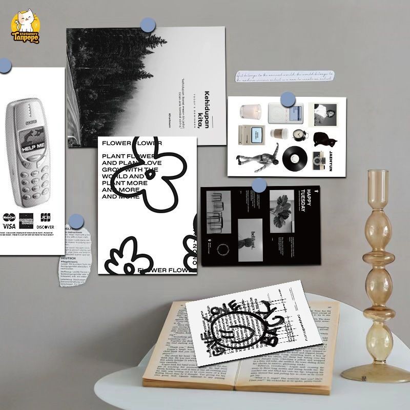 Bộ 10 tấm Postcard decor tường MÀU TRẮNG ĐEN Y2K CUTE DỄ THƯƠNG size 10x15cm trang trí tường bàn học | BigBuy360 - bigbuy360.vn