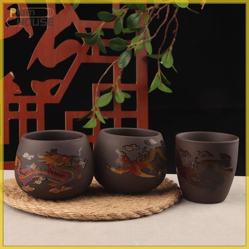 PlumHOUSE Rồng Phượng Phong Cách Trung Hoa Đổi Màu Đất Sét Tím Chống Bỏng Bia Bát Drinkware Bộ Trà VN