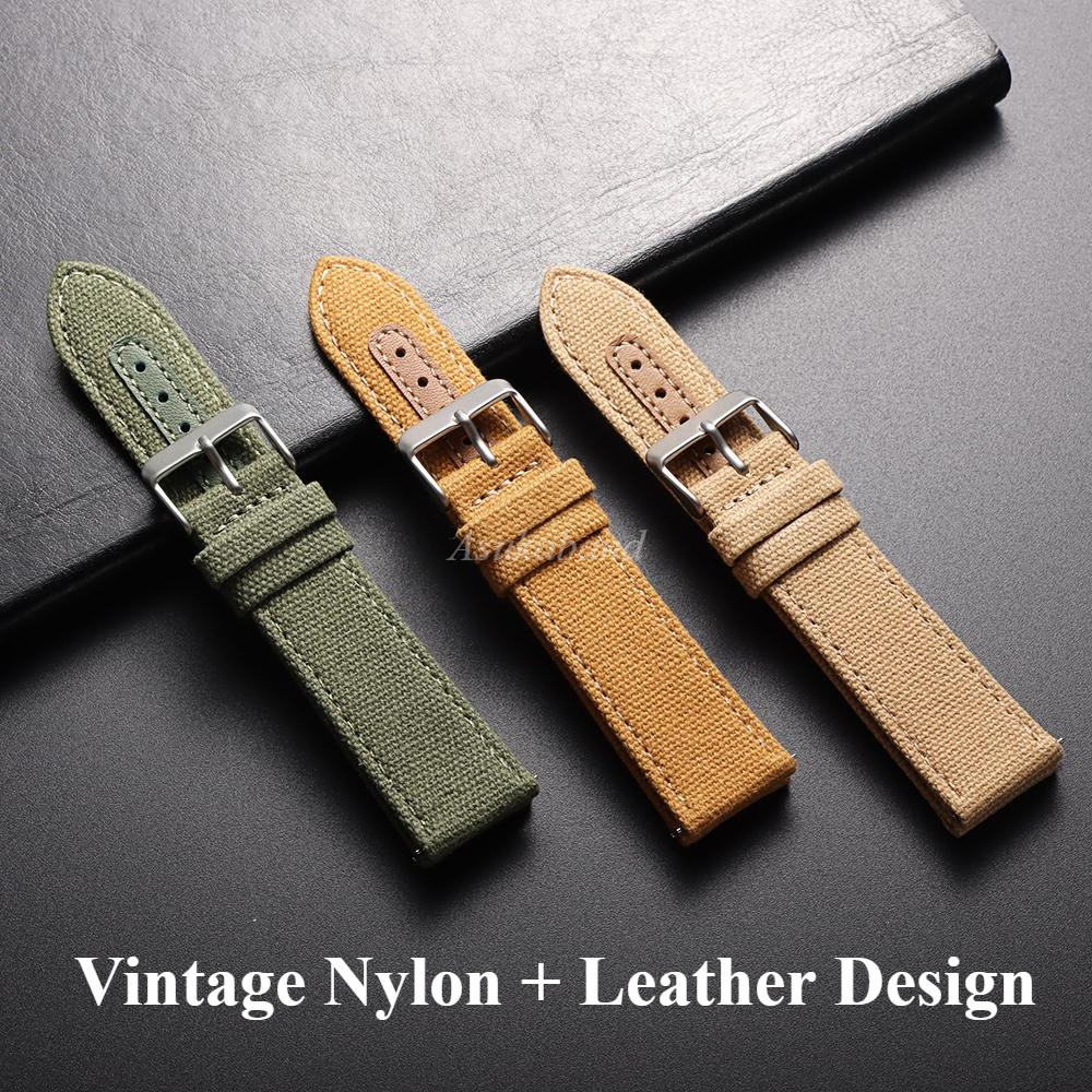Vintage Nylon Da Đồng Hồ Dây 20mm 22mm Phát Hành Nhanh Chính Hãng Da Bò Dây Đeo Đồng Hồ Vải Vòng Tay Đơn Giản Dây Đeo Tay Cho Nữ Thể Thao Dây Đeo Tay