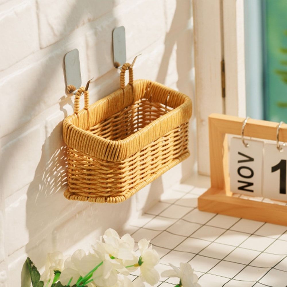 Giỏ đựng tỏi bằng nhựa JEREMY, Hộp đựng tỏi dệt tay đa năng hình chữ nhật / bán nguyệt mô phỏng bằng mây, có tay cầm tiết kiệm không gian