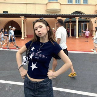 áo thun nữ âu mỹ Xanh tím than xinh girl phố cổ tròn thời trang hè áo baby tee ôm body Eleclassm