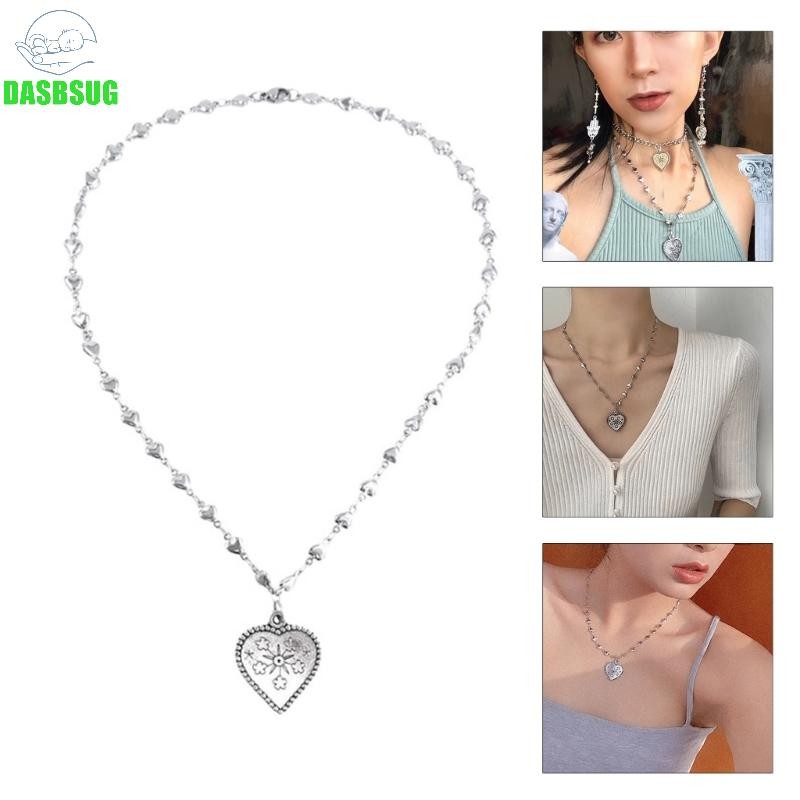 Dasbsug Thời Trang Trái Tim Vòng Cổ Màu Bạc Có Thể Điều Chỉnh Dây Chuyền Hoa Mặt Dây Chuyền Vòng Cổ Cho Nữ Cô Gái Choker Xu Hướng Jewel