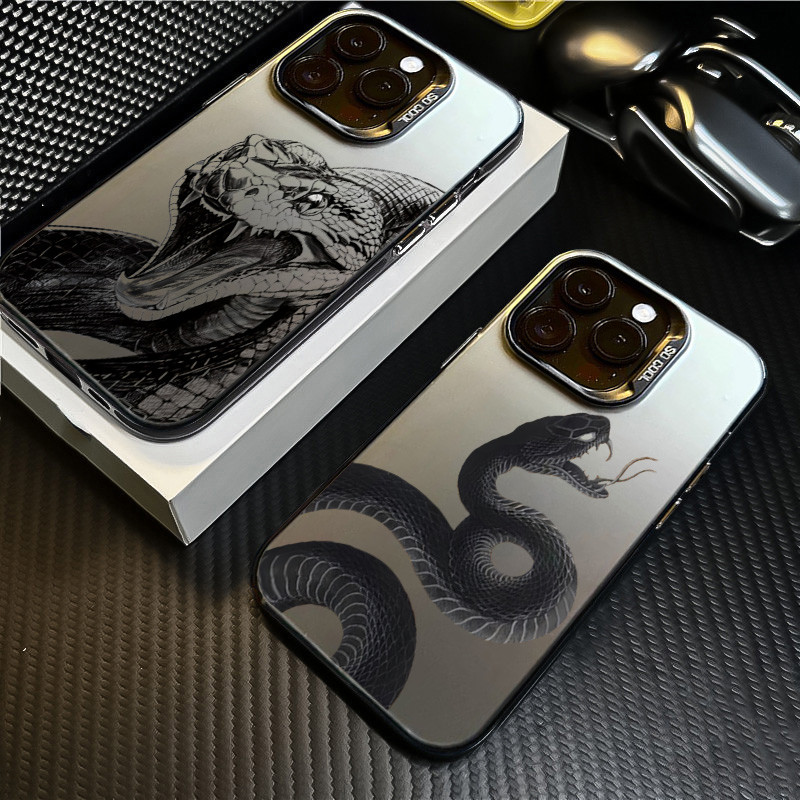 Dành Cho iPhone 11 16 14 15 12 13 Pro Max 8 7 Plus XR X XS Max SE2020 2022 Cool Black Snake IMD Metal Hard Shock Cover