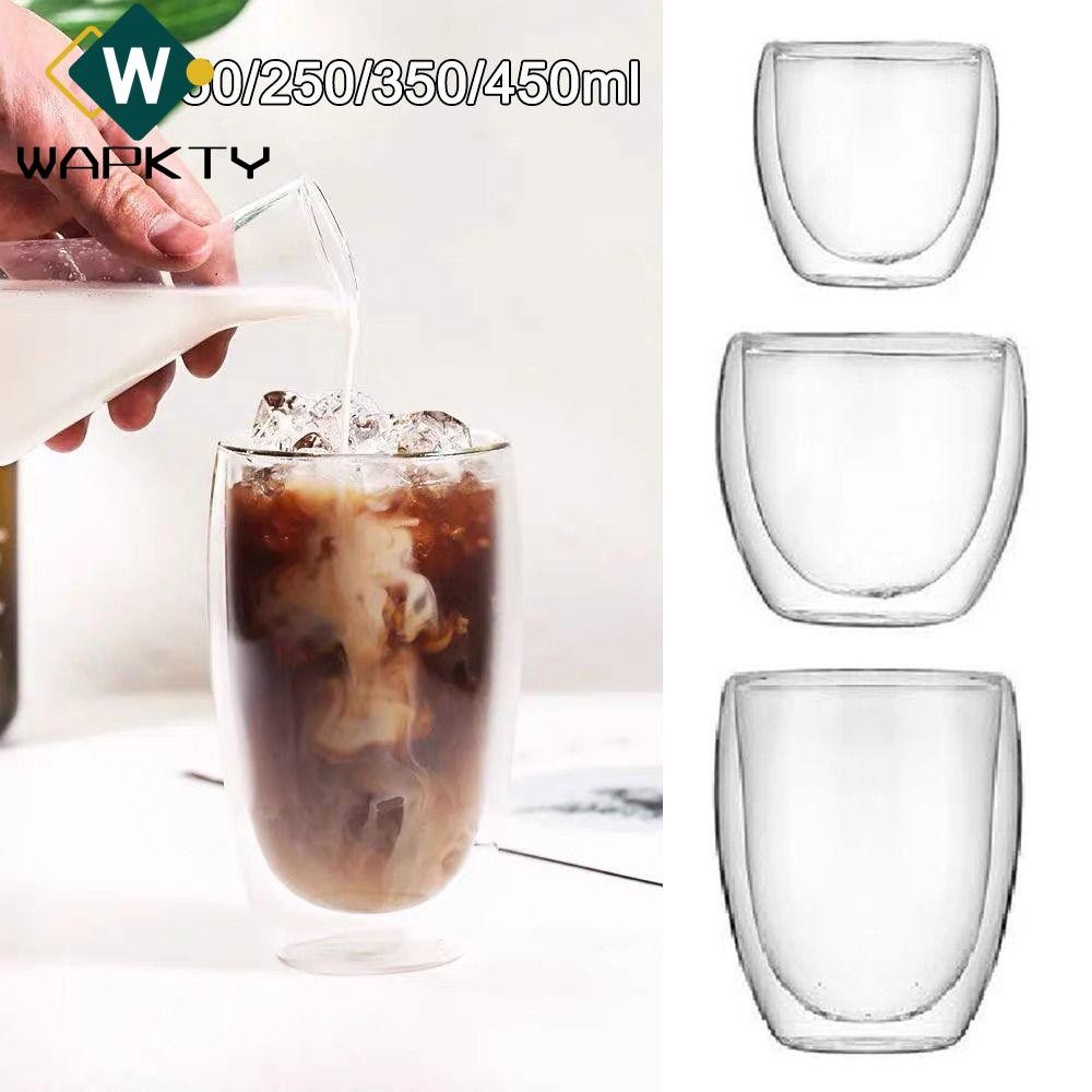 Wapkty 150 / 250 / 350 / 450ml Cốc cà phê trong suốt, Cốc thủy tinh hai lớp thủy tinh Borosilicate cao chịu nhiệt, Cốc nước ép đồ uống