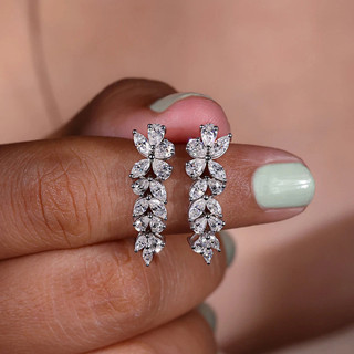 Bông tai zircon lá bạc S925, phụ kiện thời trang đơn giản cho nữ