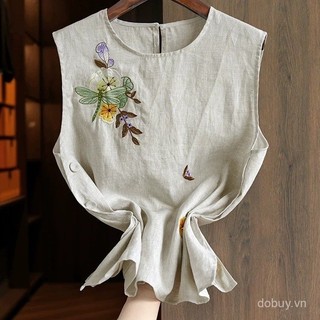 Mùa hè Mới Nữ Phong Cách Quốc Gia Trung Quốc Cotton Vải Lanh Áo Vest Không Tay