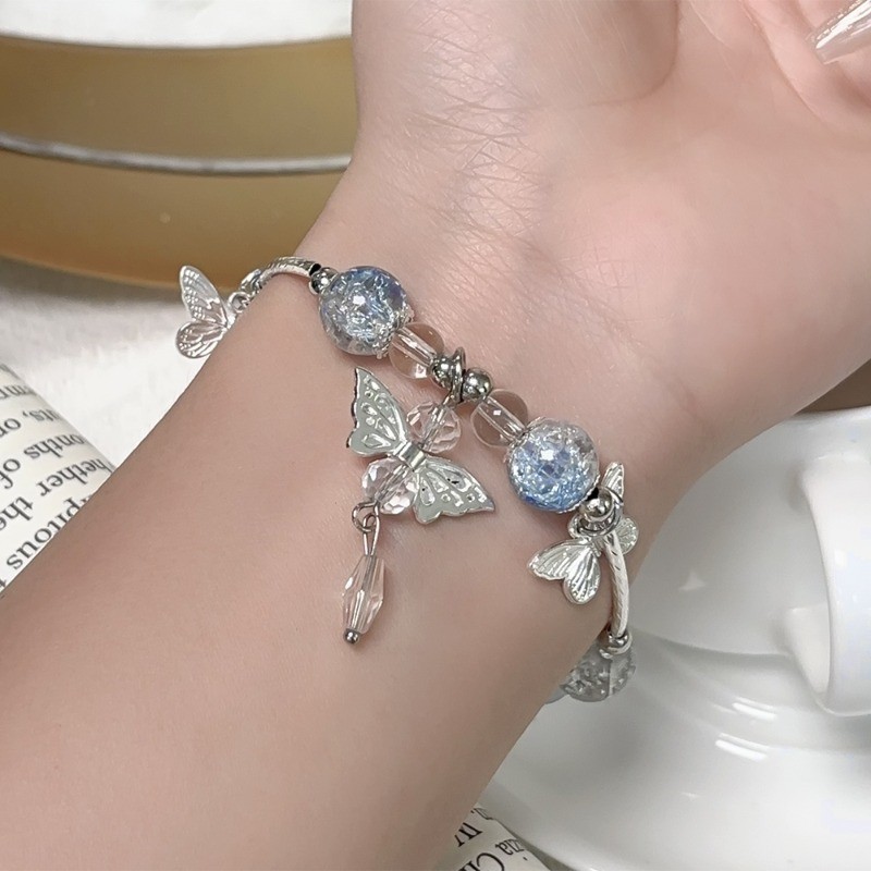1 / 2 Vòng Tay Hạt Thủy Tinh Nứt Màu Ngọt Ngào Tươi - Sáng Tạo Thiết Kế Bướm Phong Cách Rừng Vòng Tay Mặt Dây Chuyền - Phụ Kiện Trang Sức Thời Trang
