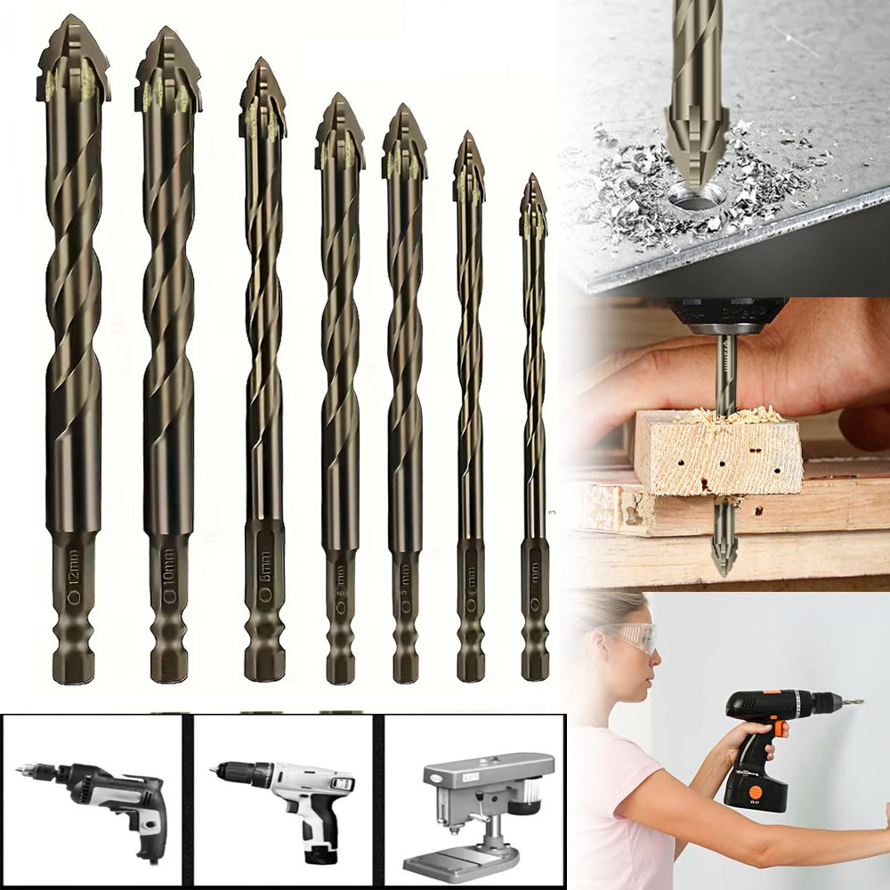 Bộ mũi khoan răng cưa bốn cạnh – Lý tưởng cho đá, thủy tinh, bê tông và gỗ (7 Đếm, 6-12mm)