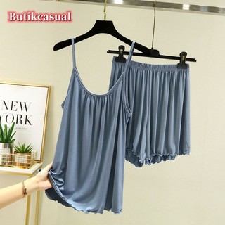 Bộ quần short Cotton Modal dành cho nữ Bộ đồ ngủ trơn Bộ quần short yếm mùa hè Bộ đồ ngủ
