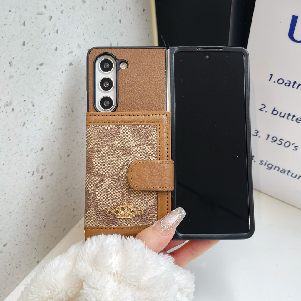 Ốp Điện Thoại Gấp Sang Trọng Cao Cấp Cho Samsung Galaxy Z Fold 2 3 4 5 6 7 Phong Cách Vintage Có Dây Cho Z Fold7 Với Giá Đỡ Thẻ Sang Trọng Chống Sốc Vỏ Bảo Vệ