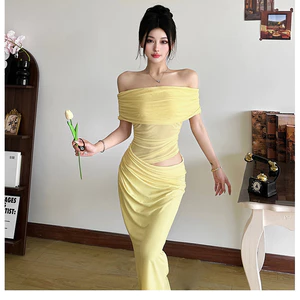 Klalien Ruched Không Đều Đầm Nữ Lưới Chắp Vá Cổ Nỉ Tay Ngắn Skinny Co Giãn Xu Hướng Thanh Lịch Dài Bodycon Trang Phục