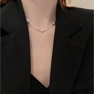 vòng cổ ngọc trai Hàn Quốc và dây chuyền bạc nữ cá tính đẹp choker cổ thời trang