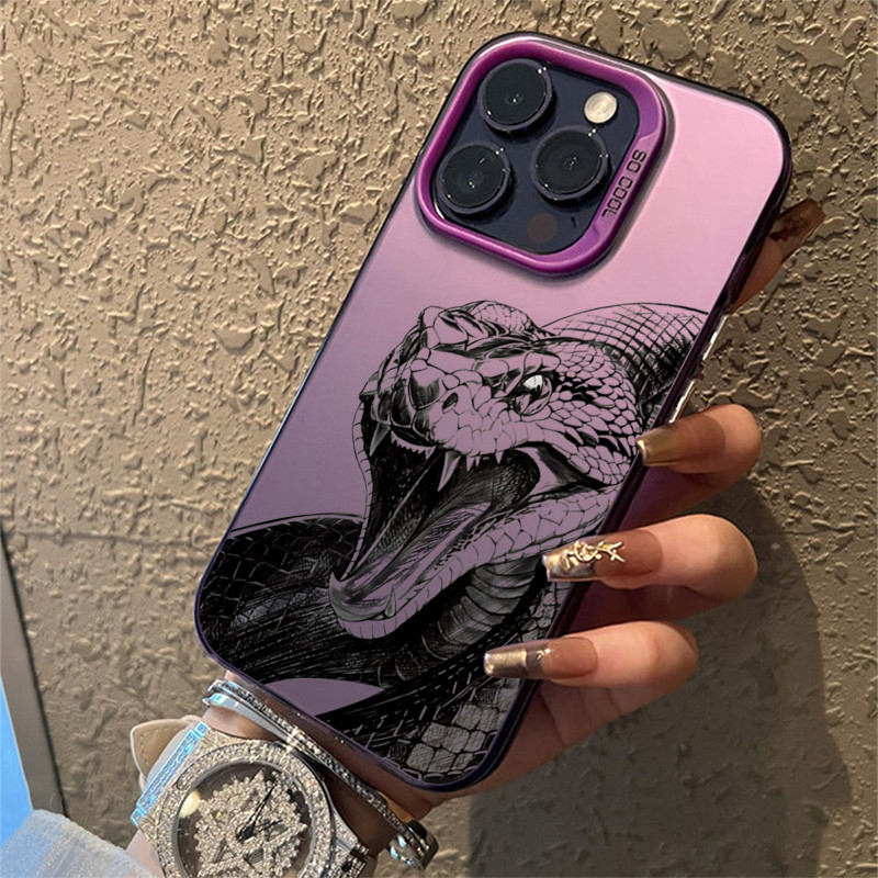 Dành Cho iPhone 11 16 14 15 12 13 Pro Max 8 7 Plus XR X XS Max SE2020 2022 Cool Black Snake IMD Metal Hard Shock Cover
