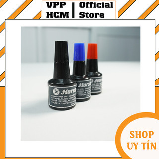 Combo 2 Mực dấu Horse 30ml mực xanh đỏ đen, mực tươi sáng, đậm đặc, nhanh khô, không mùi