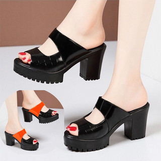 Guốc Cao Gót Nữ Quai Ngang Da Bóng 7cm Đế Chống Trượt, Giày Sandal Guốc Nữ Đi Tiệc Đẹp -Mã CG348