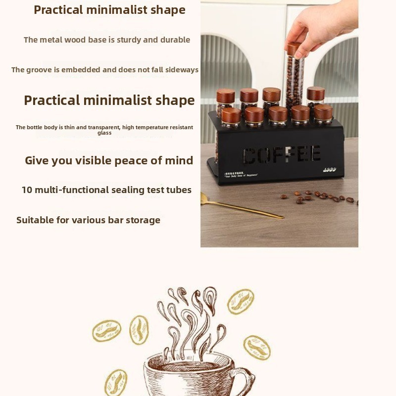 Cà Phê Đậu Bảo Quản Hộp Đựng Ống Hiển Thị Giá Trà Chai Thủy Tinh Đơn Liều Espresso Phụ Kiện Cà Phê Bộ Barista Dụng Cụ Quà Tặng