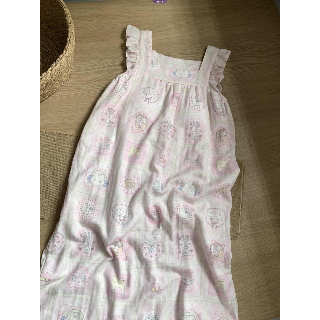 Kẻ Sọc Miffy Thỏ Váy Ngủ Nữ Mùa Hè Nhỏ Tay Bay Mới Ins Hoạt Hình Nhật Bản Dễ Thương Homewear [BL]