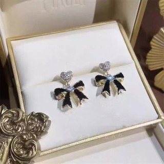 Đơn giản nơ đen trái tim tình yêu, bông tai nữ sang trọng, phong cách mới
