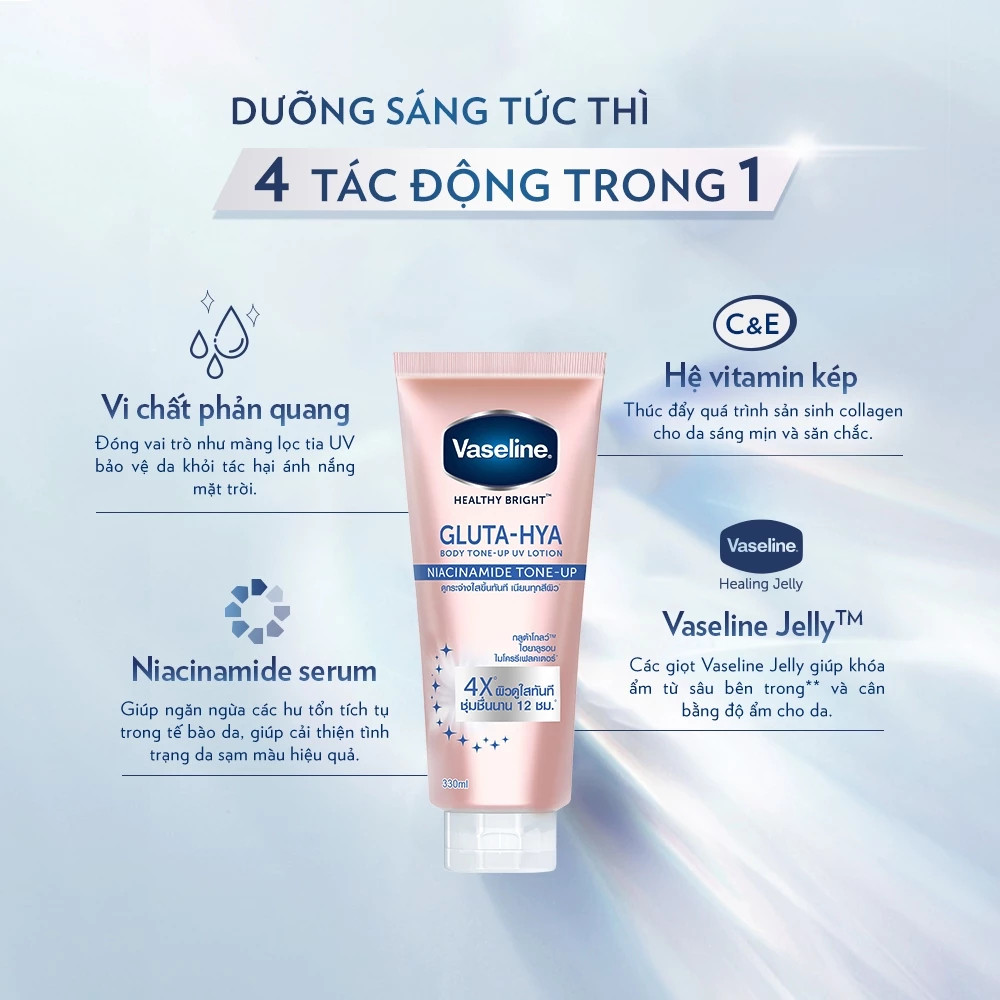Sữa Dưỡng Thể Vaseline 10X Gluta-Hya Serum Burst Lotion Trắng Da Ban Đêm