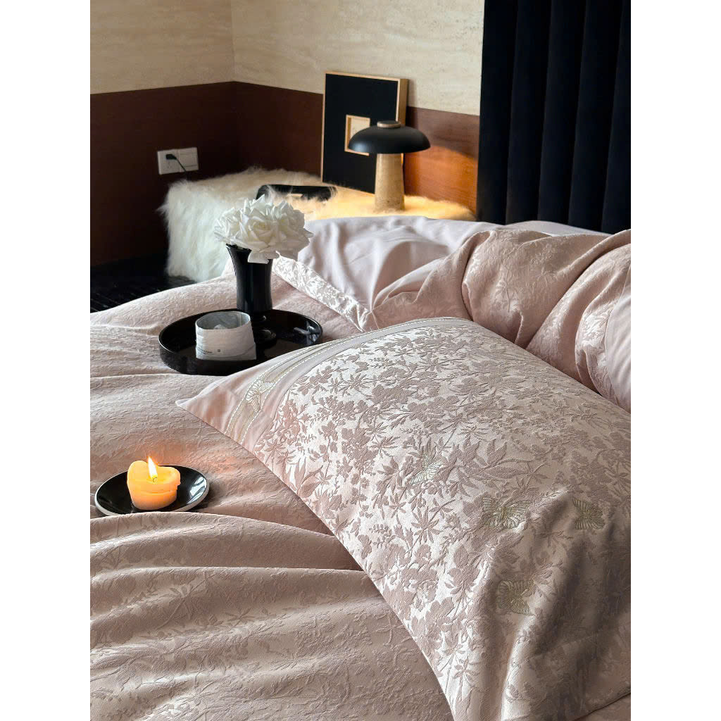 (L41207)Bộ Chăn Ga Gối Gấm Dệt Mềm Mại Thoáng Khí Cao Cấp Họa Tiết Nổi Tinh Tê Thanh Lịch  - MemMinbedding  Luxury