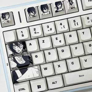 Reze Keycaps Anh Đào Hồ Sơ 12 Chiếc PBT Nhuộm Thăng Hoa Máy Cưa Xích Người Keycaps Sáng Tạo Anime Bom Reze Cơ Keycap