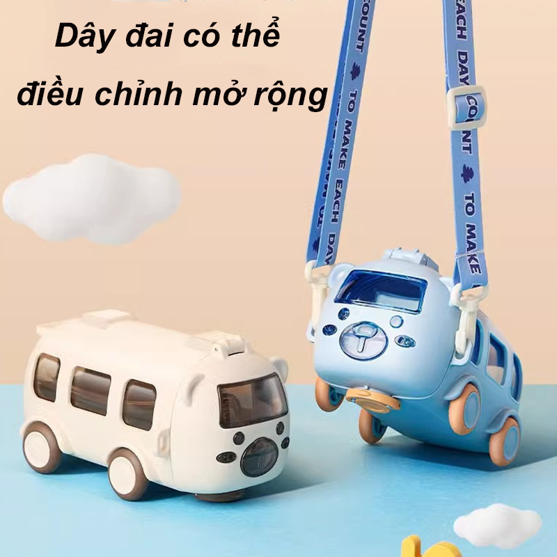 Bình Nước Trẻ Em Hình Xe Buýt 500ml, Bình Nước Di động Ngoài Trời, Trẻ Em Rơm Cốc, Có Dây đeo Vai