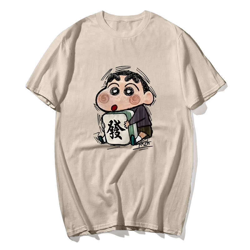 Áo thun cotton ngắn tay cổ tròn hình hoạt hình Crayon Shin-chan phong cách vintage dành cho nữ